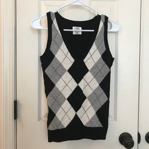 LOGG Argyle Sweater Vest Black, White, Gray Sz XS